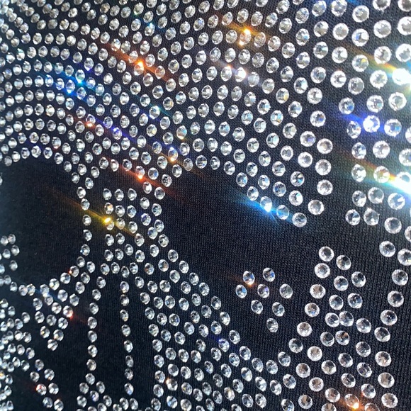 Crystal AB Rhinestone Beaded Skull T-Shirt - Size M - Picture 8 of 11